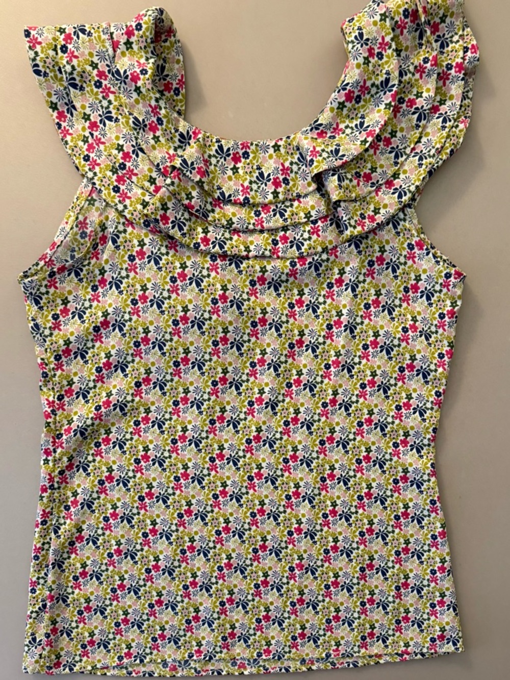 Liberty of London Cream Floral Ruffle Sleeveless Blouse - Picture 4 of 9